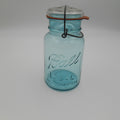 Ball Ideal Aqua Glass Lightning Lid Jar – Embossed Script Ball Jar w/ Clamp Lid