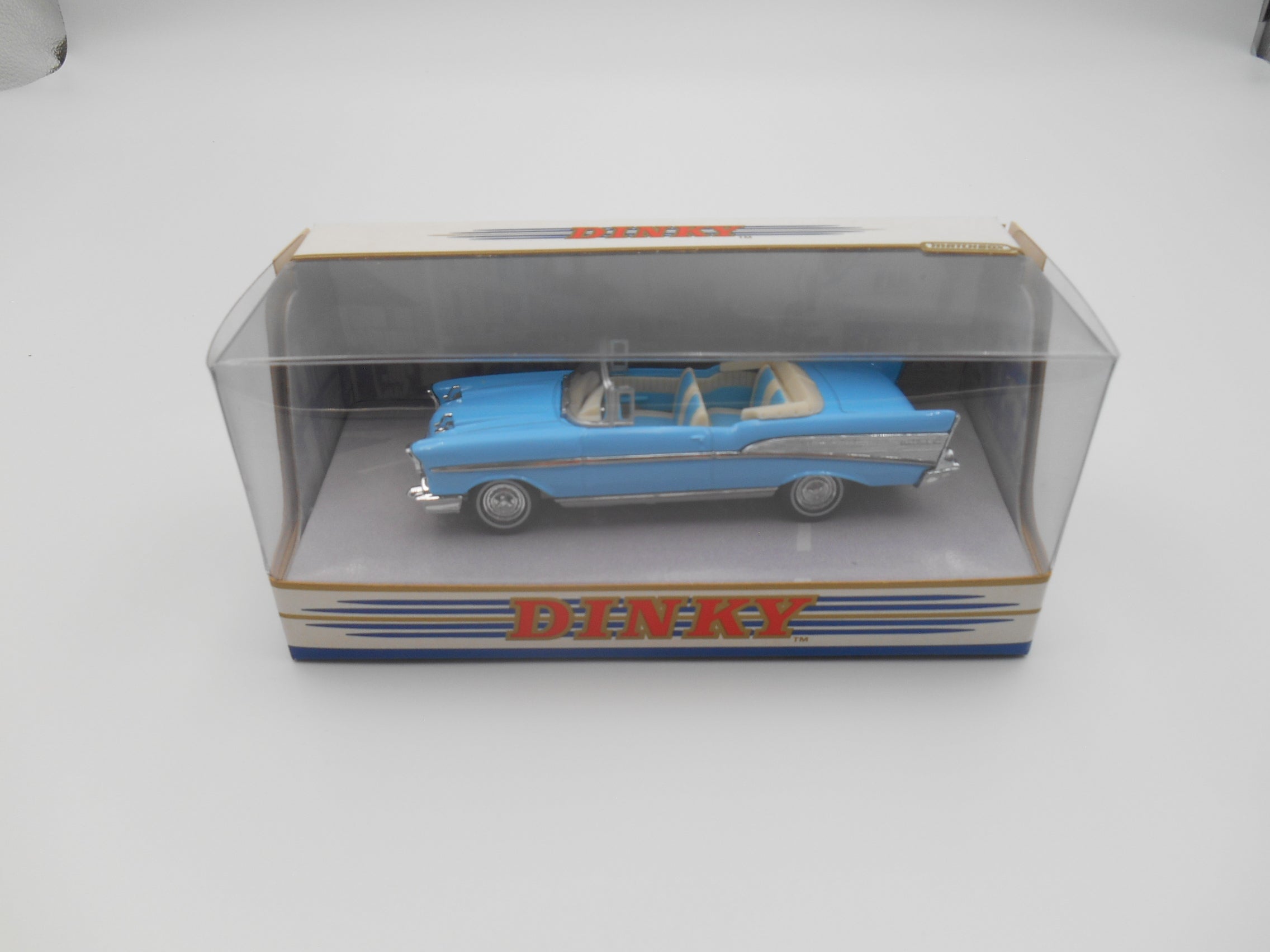 Dinky 1957 Chevrolet Bel Air Convertible Diecast Model Car Light Blue Display Case