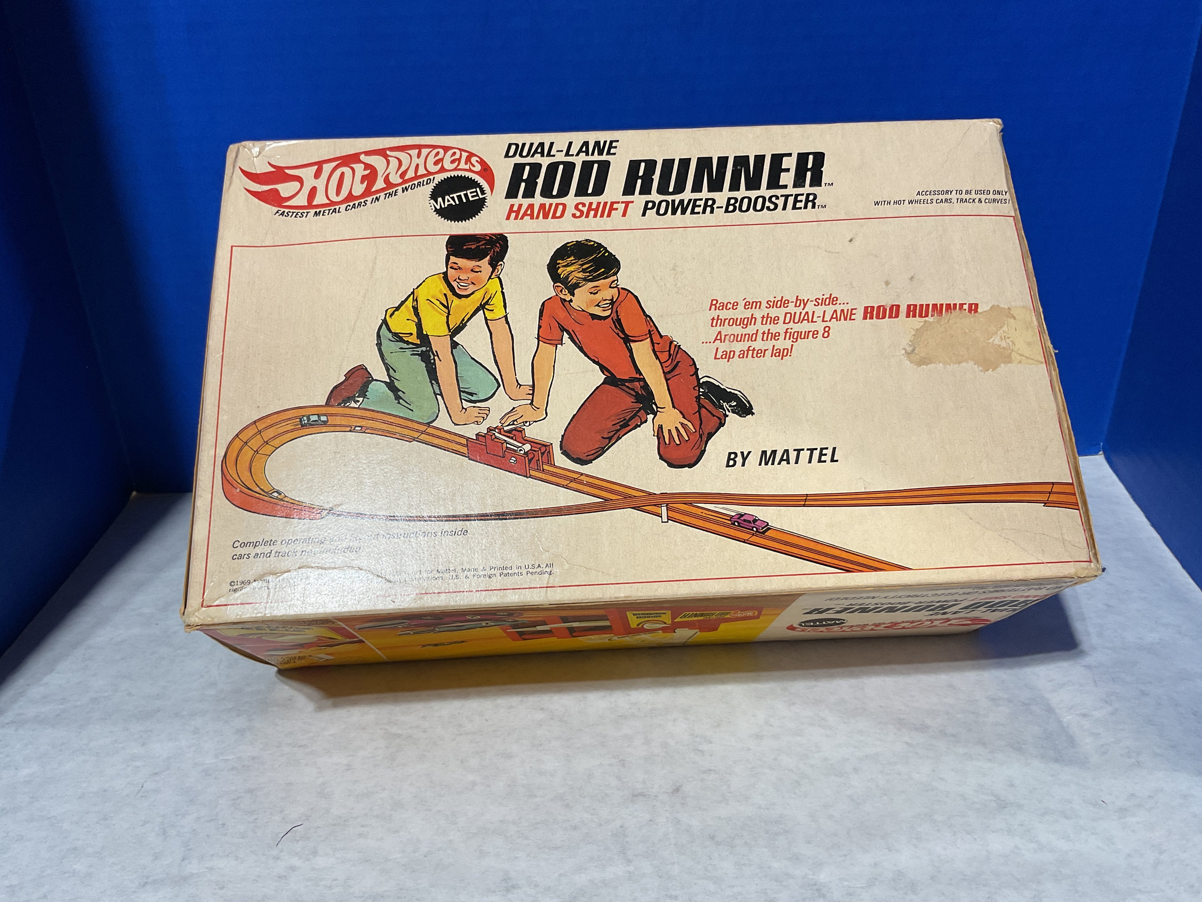 Vintage Hot Wheels Dual-Lane Rod Runner Hand Shift Power Booster – 1969 Mattel Track Accessory (Original Box)