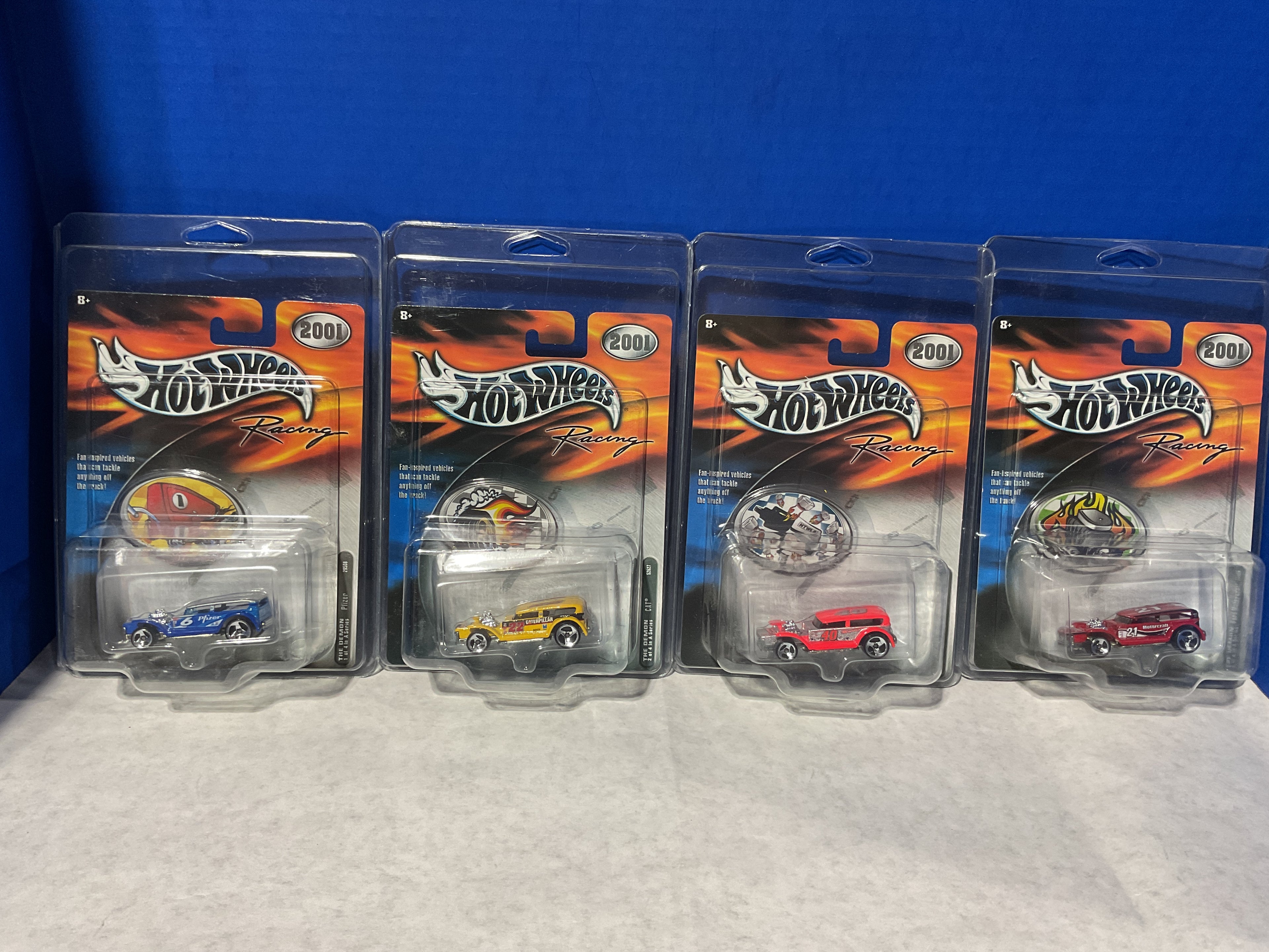 Set of 4 Hot Wheels Racing 2001 Series Die-Cast Cars – Collector Set (Sealed Blister Packs)