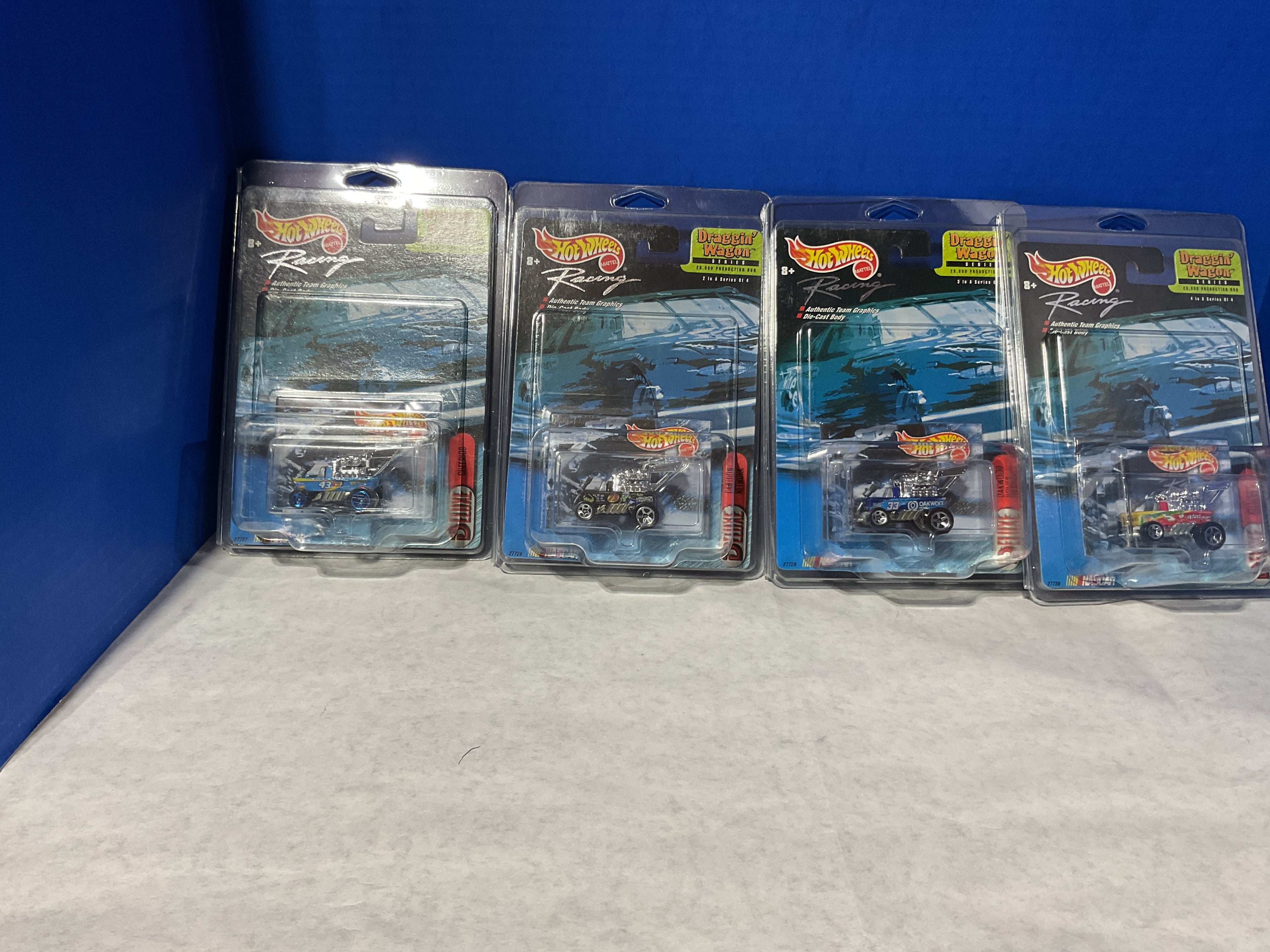 Set of 4 Hot Wheels Racing “Draggin’ Wagon” Limited Edition Die-Cast Cars – 1 of 25,000 Each (Sealed)