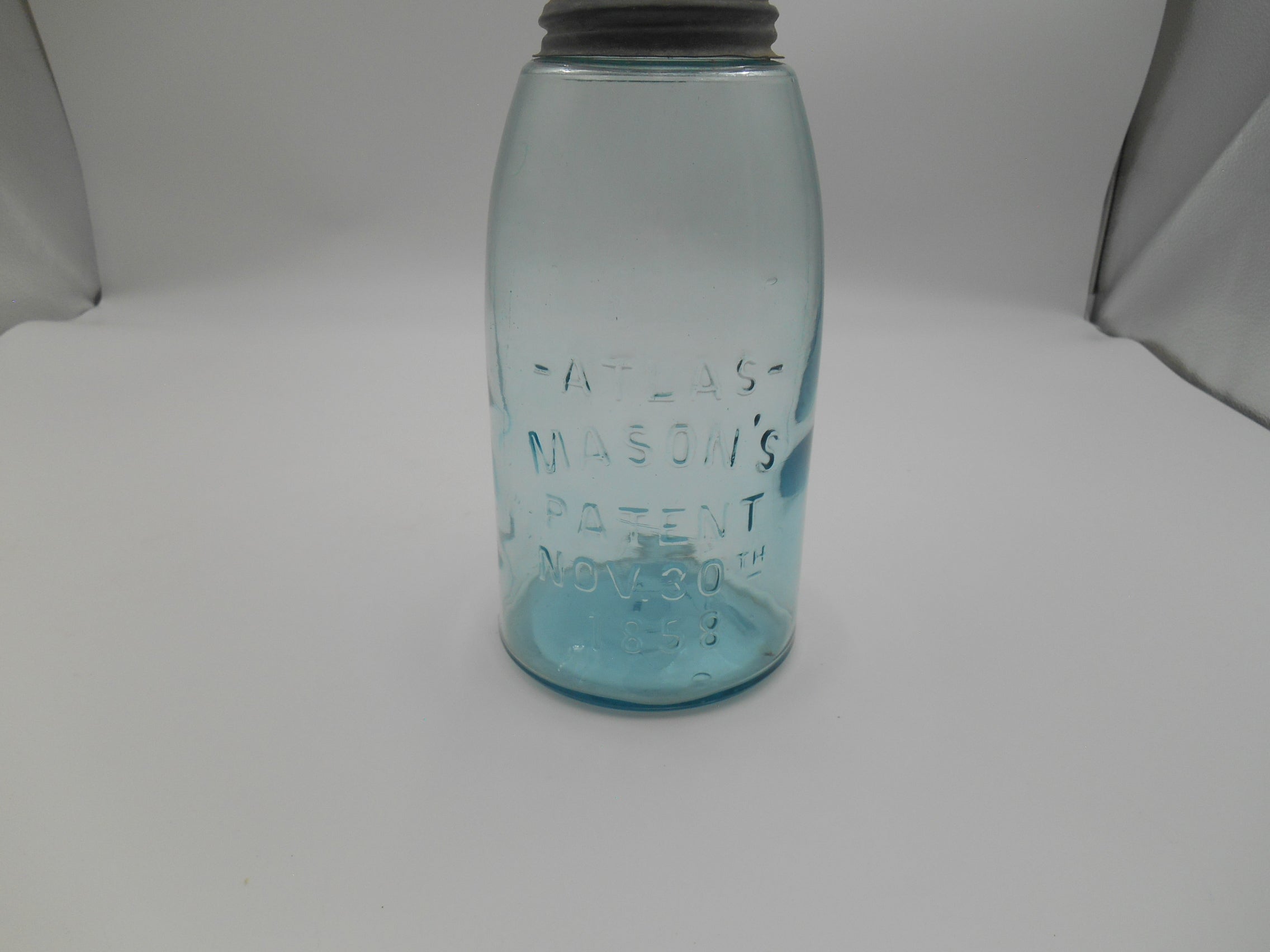 Vintage Atlas Mason's Patent Nov. 30th 1853 Aqua Glass Jar