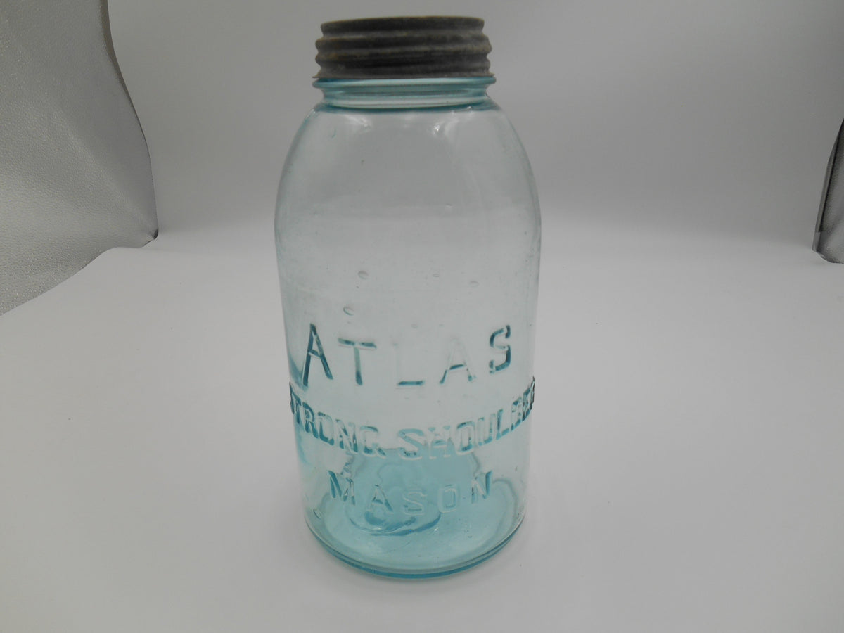 Vintage Atlas Strong Shoulder Mason 1/2 Gallon Canning Jar – Aqua Blue