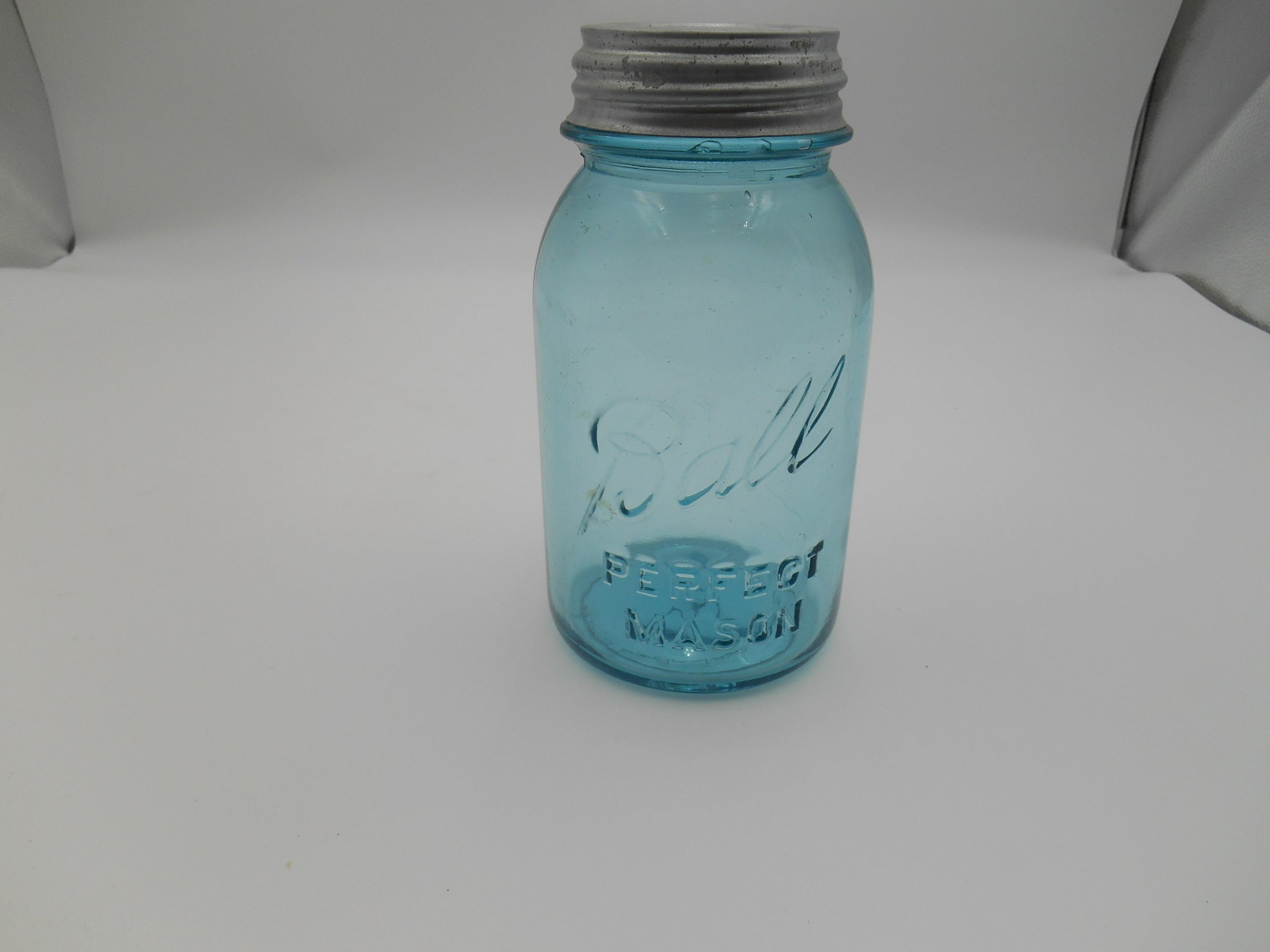 Vintage Ball Perfect Mason Aqua Glass Jar with Zinc Lid