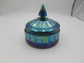 Vintage Blue Carnival Glass Covered Candy Dish