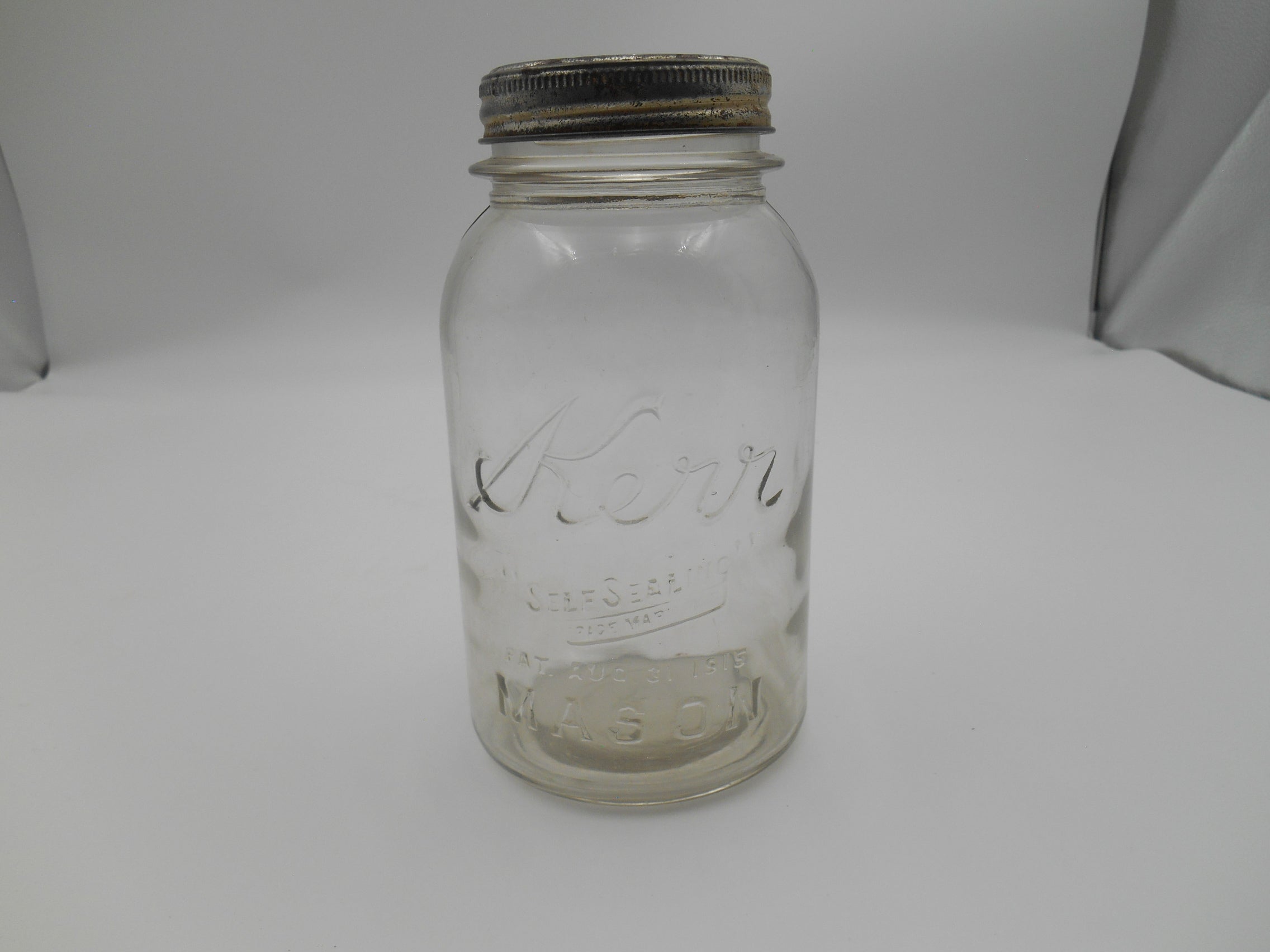 Vintage Kerr Self Sealing Mason Glass Jar with Lid patent August 3, 1915