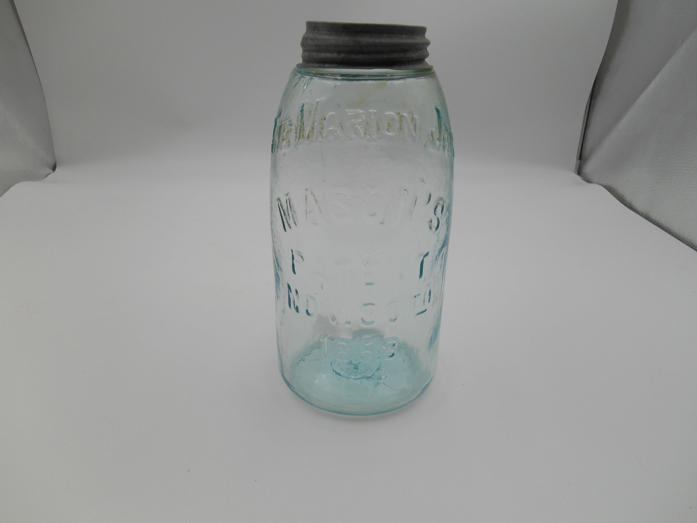 Vintage Mason's Marion Jar Patent Nov. 30th 1858 Aqua Glass Jar